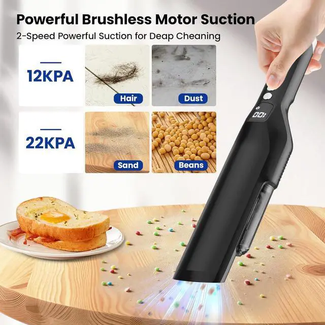 Alt view image 2 of 7 - Cordless Handheld Vacuum, 22Kpa Strong Suction Car Vacuum with Brushless Motor, Charging Dock, 2in1 Flat Nozzle, Sofa Brush, 1.5lb Portable HandHeld Vacuum with 2-Speed for Home, Car, Pet, Office