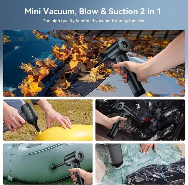 Alt view image 7 of 7 - FOUNFOUN Handheld Vacuum Cordless, Portable Car Vacuum, High Power Cleaner for Pet Hair/Car/Home, Suction & Blow 2 in 1, 17-30 Min Run Time, Small Lightweight Gadget, Type-C Rechargeable