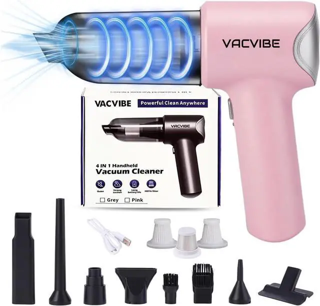 Main image of Handheld Car Vacuum Cleaner, 21000PA 4 in 1 Portable Rechargeable Brushless Motor Car Cordless Cleaner, 120W with Multi-Nozzles for Home Office Cleaning, Present for Girl Women Pink