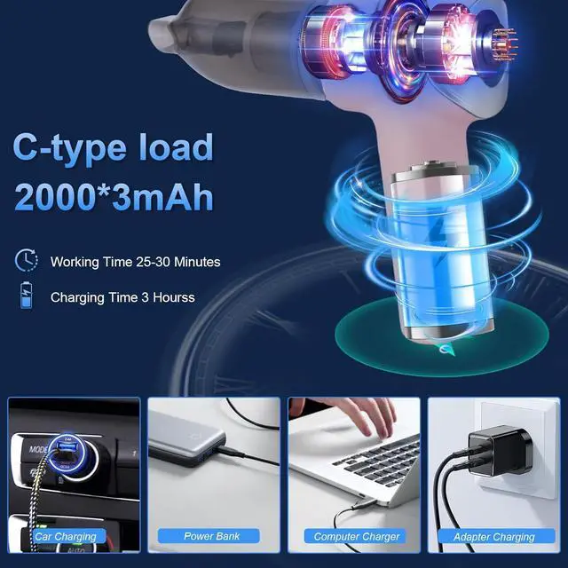 Alt view image 4 of 7 - Handheld Car Vacuum Cleaner, 21000PA 4 in 1 Portable Rechargeable Brushless Motor Car Cordless Cleaner, 120W with Multi-Nozzles for Home Office Cleaning, Present for Girl Women Pink