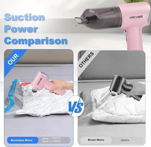 Alt view image 5 of 7 - Handheld Car Vacuum Cleaner, 21000PA 4 in 1 Portable Rechargeable Brushless Motor Car Cordless Cleaner, 120W with Multi-Nozzles for Home Office Cleaning, Present for Girl Women Pink