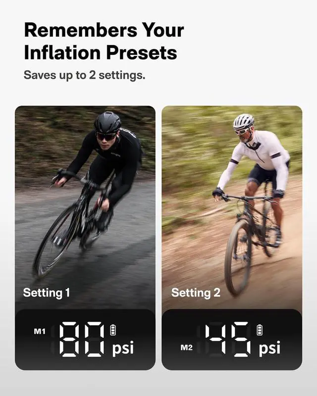 Alt view image 4 of 7 - Mini Bike Tire Pump, 25s Fast Inflate Bicycle Pump with Guage, 150PSI Portable Electric Bike Air Pump with Presta and Schrader Valve for Road Bike, Motorcycle, Mountain Bike, Car, Sports Ball