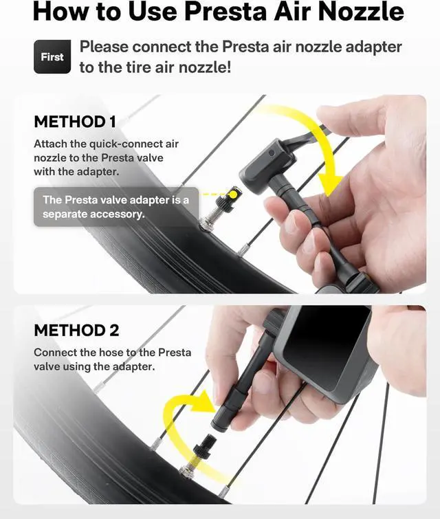 Alt view image 5 of 7 - Mini Bike Tire Pump, 25s Fast Inflate Bicycle Pump with Guage, 150PSI Portable Electric Bike Air Pump with Presta and Schrader Valve for Road Bike, Motorcycle, Mountain Bike, Car, Sports Ball