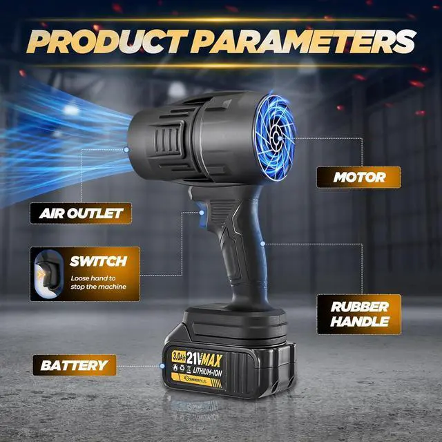 Alt view image 3 of 7 - Sakerplus Portable Dust Cleaner,Compressed Air Duster with Adjustable Speed,2025 Upgraded Handheld Cordless Leaf Blower Dust Cleaner,Jet Dry Blower Fan for Outdoor,Cleaning,Camping (Black 1 Battery)