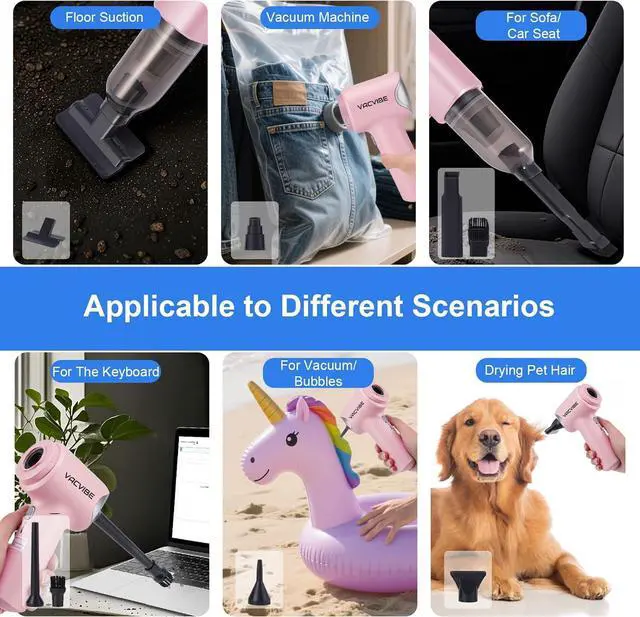 Alt view image 7 of 7 - Handheld Car Vacuum Cleaner, 21000PA 4 in 1 Portable Rechargeable Brushless Motor Car Cordless Cleaner, 120W with Multi-Nozzles for Home Office Cleaning, Present for Girl Women Pink