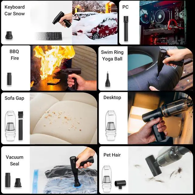 Alt view image 2 of 6 - 2025 Upgraded Metal Compressed Air Duster and Vacuum Cleaner 8-in1 Replaced Can Air, 110k RPM, 4000mAh, Quick Charge Cordless Jet Blower for Keyboard-Office-Home-Electronic-Inflator