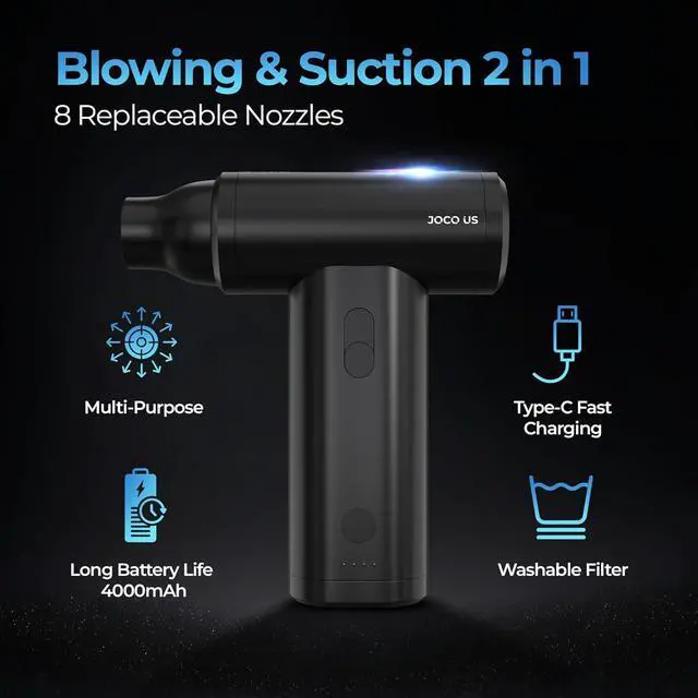 Alt view image 6 of 6 - 2025 Upgraded Metal Compressed Air Duster and Vacuum Cleaner 8-in1 Replaced Can Air, 110k RPM, 4000mAh, Quick Charge Cordless Jet Blower for Keyboard-Office-Home-Electronic-Inflator