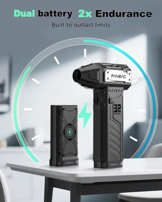 Alt view image 2 of 7 - Electric Air Duster, Ultra-Powerful Compressed Air Duster, 2 x Battery-Pack, 3-Gear Speed, 150,000 RPM BLDC Brushless Motor, for Keyboard, Computer, House, Indoor and Outdoor