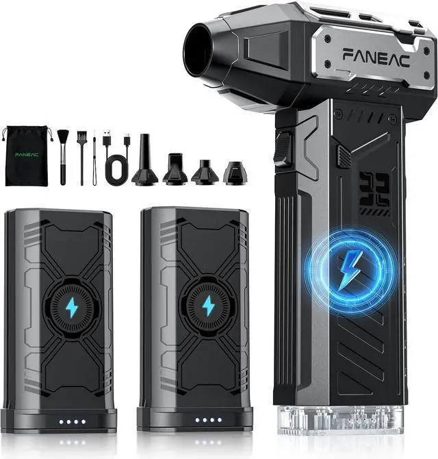 Main image of Compressed Air Duster, Ultra-Powerful Electric Air Duster, 150,000 RPM Premium Brushless Motor, for Keyboard, PC, Electronics, and All Filterse (2× Battery Pack)