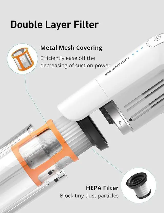 Alt view image 4 of 7 - Cordless Handheld Vacuum, 24KPA Powerful Car Vacuum, Rechargeable, Charging Dock, Ergonomic Handle, 2-in-1 Crevice Tool, 1.8lb Portable Vacuum Cleaner with 2-Speed for Car, Home, White