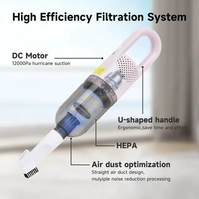 Alt view image 5 of 7 - Handheld Vacuum Cleaner,Ultra-Lightweight Mini Portable Vacuums for Home, 6 in 1 Stick Vac Cleaners for Car,Pet Hair(Green Cordless)