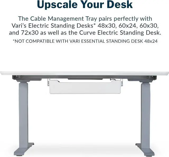 Alt view image 2 of 6 - Cable Management Tray - Under Desk Cord & Wire Organizer - Ideal for Home Office Sit Stand Desks - Fits Adjustable Electric Standing Desk 48x30, 60x30, 60x24, 72x30 - Easy Assembly (White)
