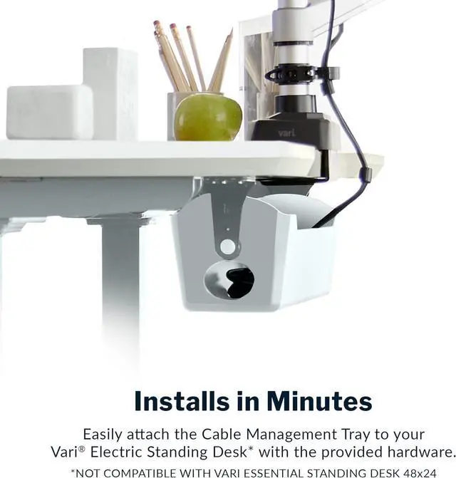 Alt view image 4 of 6 - Cable Management Tray - Under Desk Cord & Wire Organizer - Ideal for Home Office Sit Stand Desks - Fits Adjustable Electric Standing Desk 48x30, 60x30, 60x24, 72x30 - Easy Assembly (White)