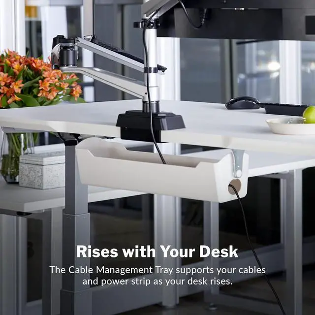 Alt view image 5 of 6 - Cable Management Tray - Under Desk Cord & Wire Organizer - Ideal for Home Office Sit Stand Desks - Fits Adjustable Electric Standing Desk 48x30, 60x30, 60x24, 72x30 - Easy Assembly (White)