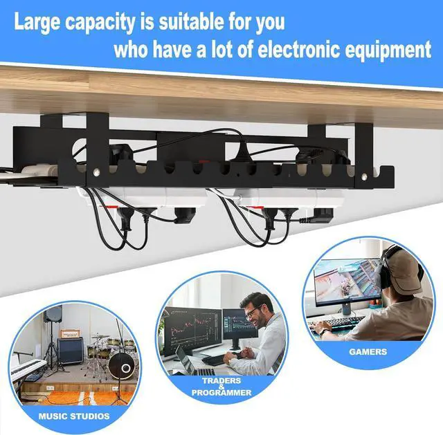 Alt view image 6 of 7 - 2PACKS Cable Management Under Desk Tray Adjustable Large Under Table Cord Wire Organizer for Standing Desk