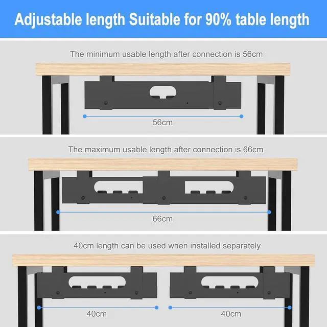 Alt view image 5 of 7 - 2PACKS Cable Management Under Desk Tray Adjustable Large Under Table Cord Wire Organizer for Standing Desk