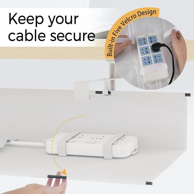 Alt view image 4 of 7 - Under Desk Cable Management Tray 39.7" - No Drill Computer Wire Organizer Cable Tray, Fabric Cord Hider Clamp Mount, with 16X Cable Ties PC Cables Management Cord Holder for Office/Home (White)