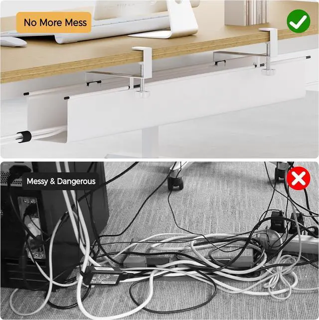 Alt view image 5 of 7 - Under Desk Cable Management Tray 39.7" - No Drill Computer Wire Organizer Cable Tray, Fabric Cord Hider Clamp Mount, with 16X Cable Ties PC Cables Management Cord Holder for Office/Home (White)