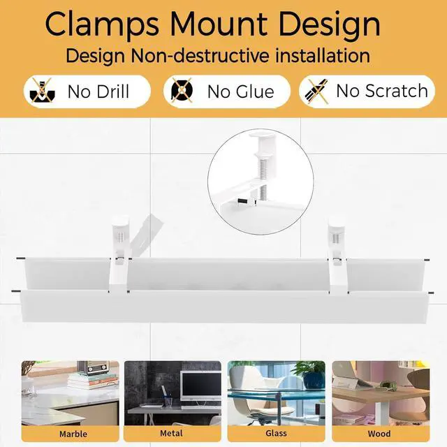 Alt view image 7 of 7 - Under Desk Cable Management Tray 39.7" - No Drill Computer Wire Organizer Cable Tray, Fabric Cord Hider Clamp Mount, with 16X Cable Ties PC Cables Management Cord Holder for Office/Home (White)