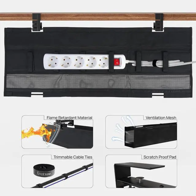 Alt view image 4 of 7 - Under Desk Cable Management Tray, No Drill Standing Desk Wire Cable Management Tray, 40 Inch Cord Organizer for Office/Home/Game Rooms