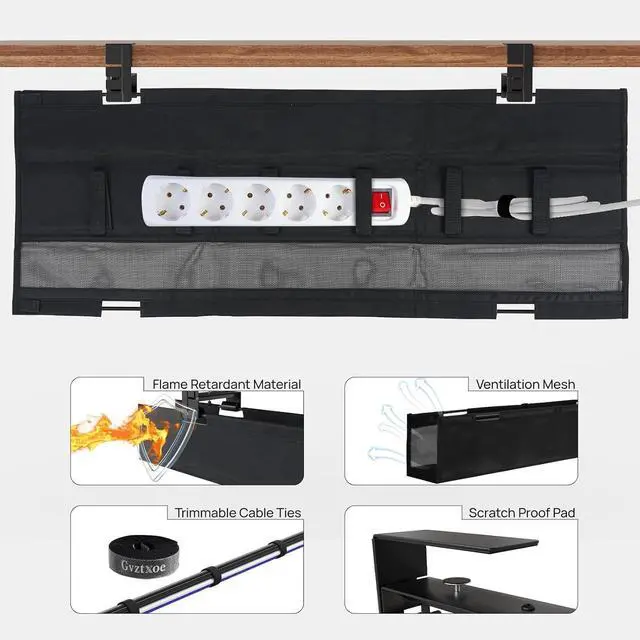 Alt view image 4 of 7 - Under Desk Cable Management Tray, No Drill Standing Desk Wire Cable Management Tray, 27.5 Inch Cord Organizer for Office/Home/Game Rooms