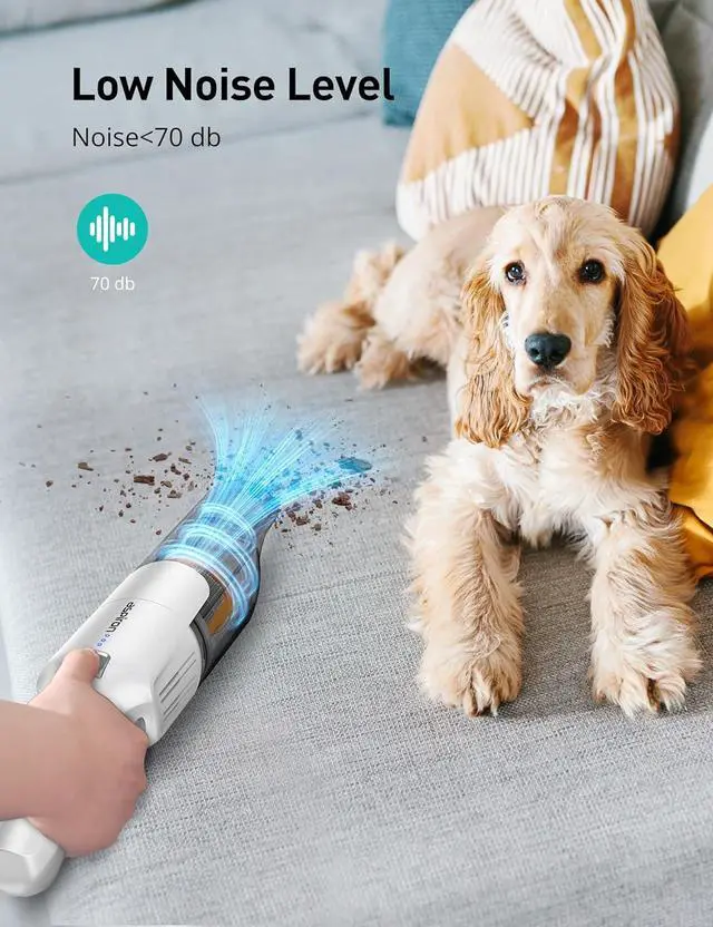 Alt view image 6 of 7 - Cordless Handheld Vacuum, 24KPA Powerful Car Vacuum, Rechargeable, Charging Dock, Ergonomic Handle, 2-in-1 Crevice Tool, 1.8lb Portable Vacuum Cleaner with 2-Speed for Car, Home, White