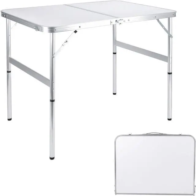 Main image of Folding Camping Table 3 Ft Portable Picnic Table Foldable 2 Height Adjustable Aluminum Camp Table Outdoor for Card BBQ White 35.5×23.6×26 inch