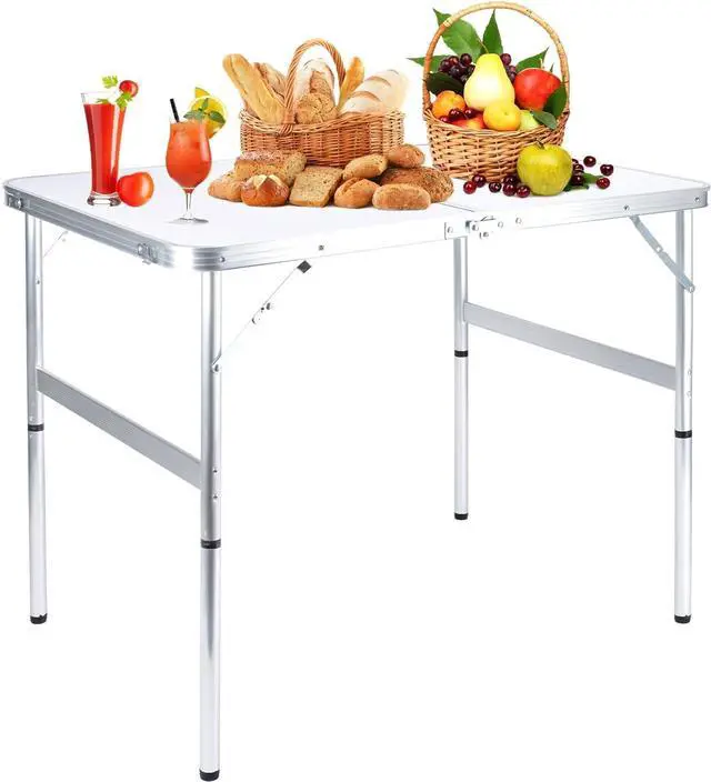 Alt view image 6 of 7 - Folding Camping Table 3 Ft Portable Picnic Table Foldable 2 Height Adjustable Aluminum Camp Table Outdoor for Card BBQ White 35.5×23.6×26 inch