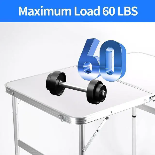 Alt view image 7 of 7 - Folding Camping Table 3 Ft Portable Picnic Table Foldable 2 Height Adjustable Aluminum Camp Table Outdoor for Card BBQ White 35.5×23.6×26 inch