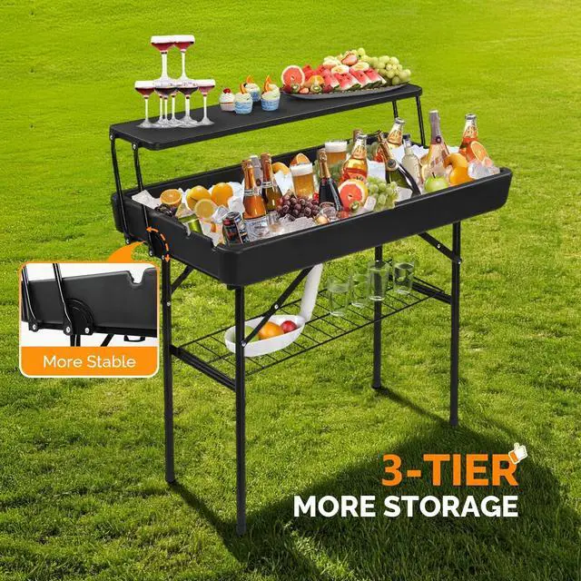 Alt view image 4 of 7 - Portable Cooler Table with Extra Storage Shelf, Alloy Steel, Black, Picetable Model