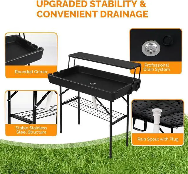 Alt view image 6 of 7 - Portable Cooler Table with Extra Storage Shelf, Alloy Steel, Black, Picetable Model