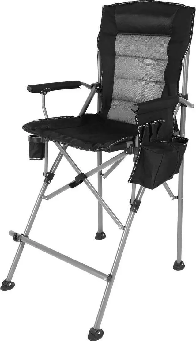 Main image of Extra Tall Folding Chairs for Adults 330lbs, Portable Bar Height Foldable Director Chairs for Camping Outside, Comfortable with Makeup Pocket, High Back and Footrest, Black