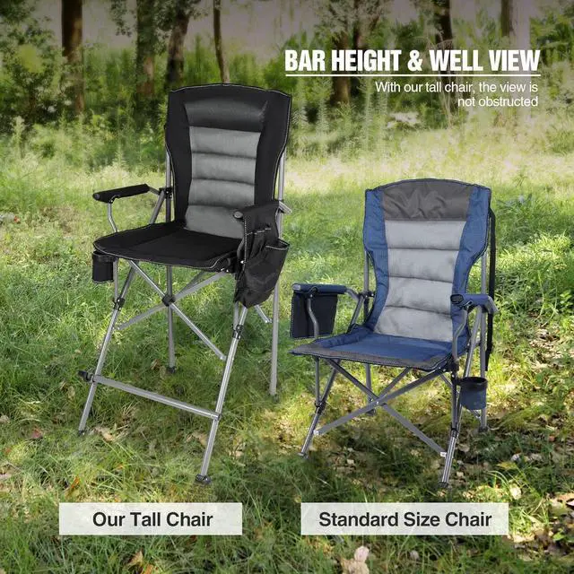 Alt view image 4 of 7 - Extra Tall Folding Chairs for Adults 330lbs, Portable Bar Height Foldable Director Chairs for Camping Outside, Comfortable with Makeup Pocket, High Back and Footrest, Black
