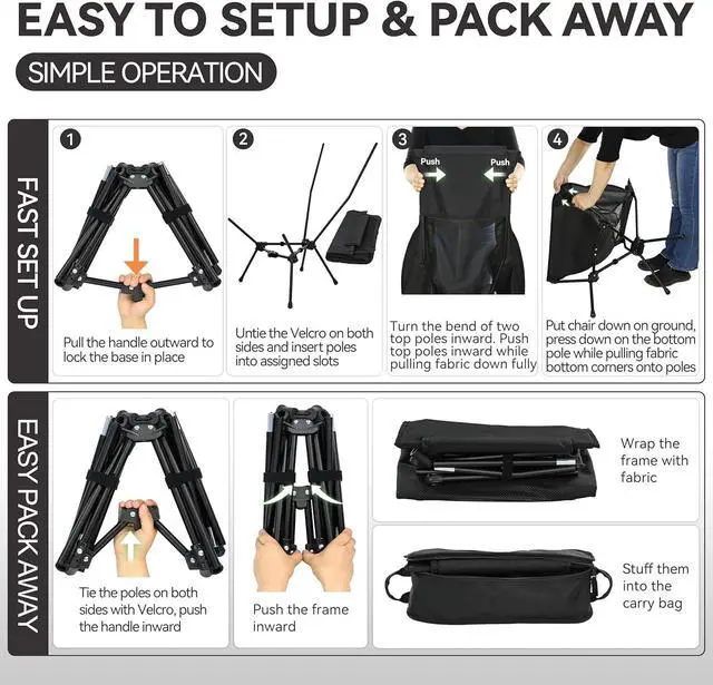 Alt view image 6 of 7 - Lightweight Folding High Back Camping Chair with Head Support, Stable Portable Compact for Outdoor Camp, Travel, Beach, Picnic, Festival, Hiking, Backpacking (Highback Black)