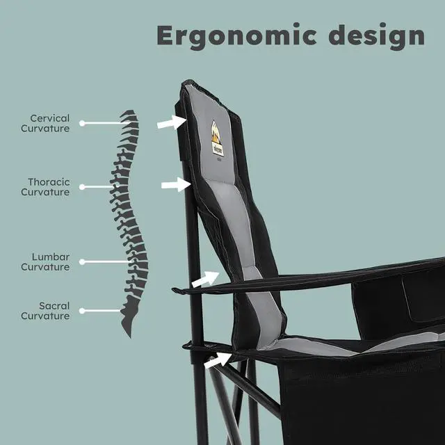 Alt view image 5 of 7 - Oversized Camping Chairs 2 Pack - 450lbs Support Heavy Duty Folding Camp Chair Wide Portable Outside Collapsible Chairs with Carry Bag,Cooler,Cup Holder for Outdoor,Lawn,Sports,Baseball,Soccer-Black