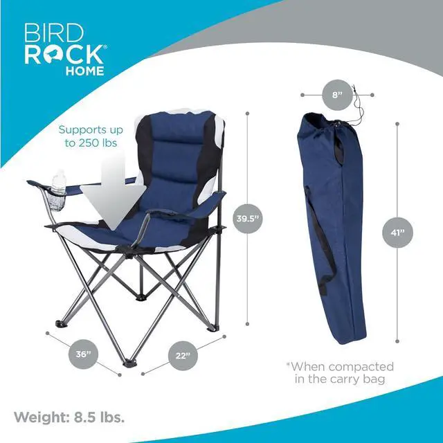 Alt view image 2 of 7 - Padded Camping Folding Chair - Comfortable Outdoor Sports Chairs w/Cup Holder, Portable Carry Bag - for Beach, Park, Soccer, Baseball, Softball, Picnic, Adults - Navy Blue 1 - Pack