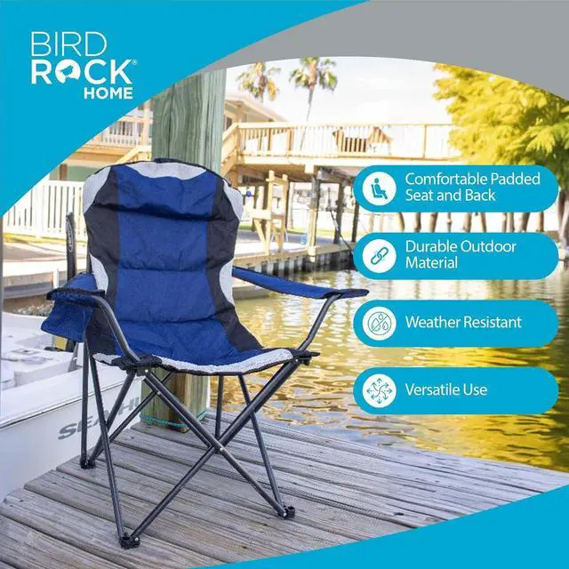 Alt view image 4 of 7 - Padded Camping Folding Chair - Comfortable Outdoor Sports Chairs w/Cup Holder, Portable Carry Bag - for Beach, Park, Soccer, Baseball, Softball, Picnic, Adults - Navy Blue 1 - Pack