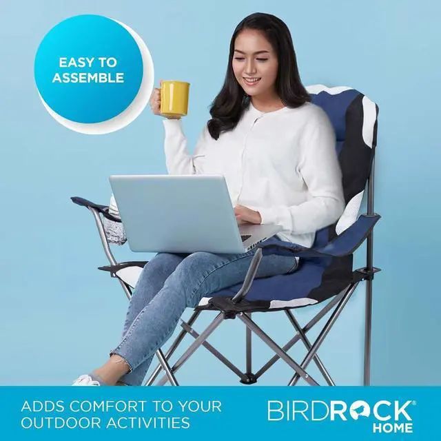 Alt view image 5 of 7 - Padded Camping Folding Chair - Comfortable Outdoor Sports Chairs w/Cup Holder, Portable Carry Bag - for Beach, Park, Soccer, Baseball, Softball, Picnic, Adults - Navy Blue 1 - Pack