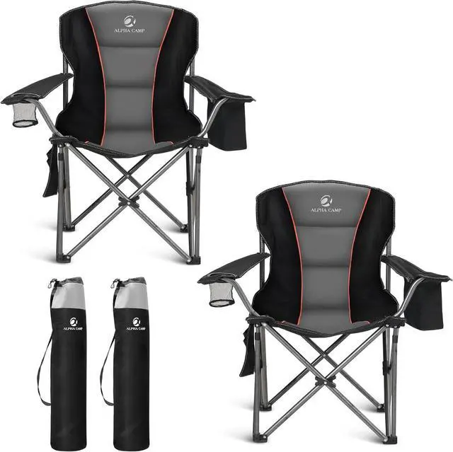 Main image of Oversized Folding Camping Chair, Heavy Duty Portable Lawn Chairs with Cooler Bag, Side Pocket & Cup Holder, Folding Chairs for Outside Support 450 LBS