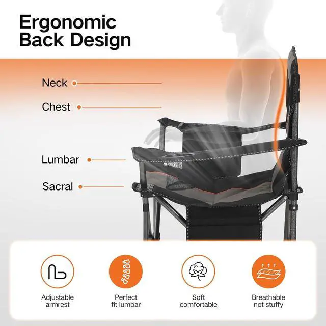 Alt view image 7 of 7 - Oversized Folding Camping Chair, Heavy Duty Portable Lawn Chairs with Cooler Bag, Side Pocket & Cup Holder, Folding Chairs for Outside Support 450 LBS