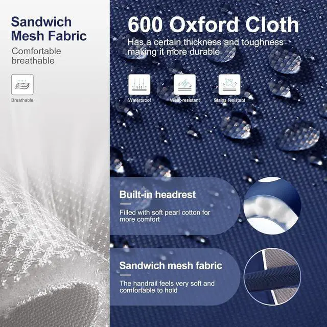 Alt view image 5 of 7 - Oversized Camping Chairs 29.52" High Back Heavy Duty Lawn Chair Support 500LBS, Portable Collapsible Chair with Cup Holder, Side Pocket,2 Pack(Blue)