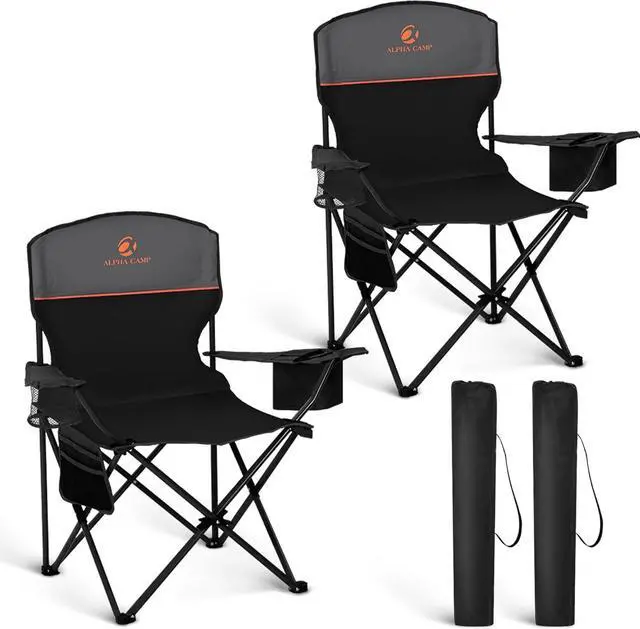 Main image of 2 Pack Portable Camping Chair for Adults, Folding Outdoor Camp Chair Lightweight Lawn Chairs Folding Collapsible Chair for Camping, Tailgates, Beach, Black, Support 250 lbs