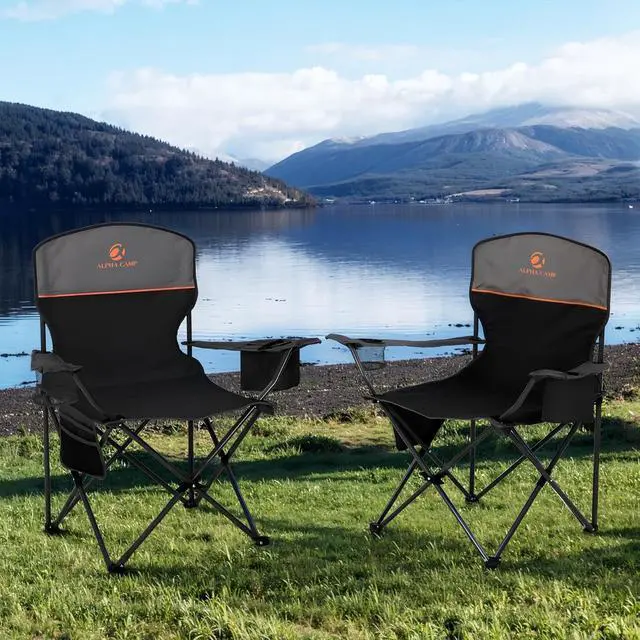 Alt view image 2 of 7 - 2 Pack Portable Camping Chair for Adults, Folding Outdoor Camp Chair Lightweight Lawn Chairs Folding Collapsible Chair for Camping, Tailgates, Beach, Black, Support 250 lbs