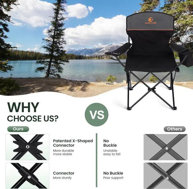 Alt view image 4 of 7 - 2 Pack Portable Camping Chair for Adults, Folding Outdoor Camp Chair Lightweight Lawn Chairs Folding Collapsible Chair for Camping, Tailgates, Beach, Black, Support 250 lbs