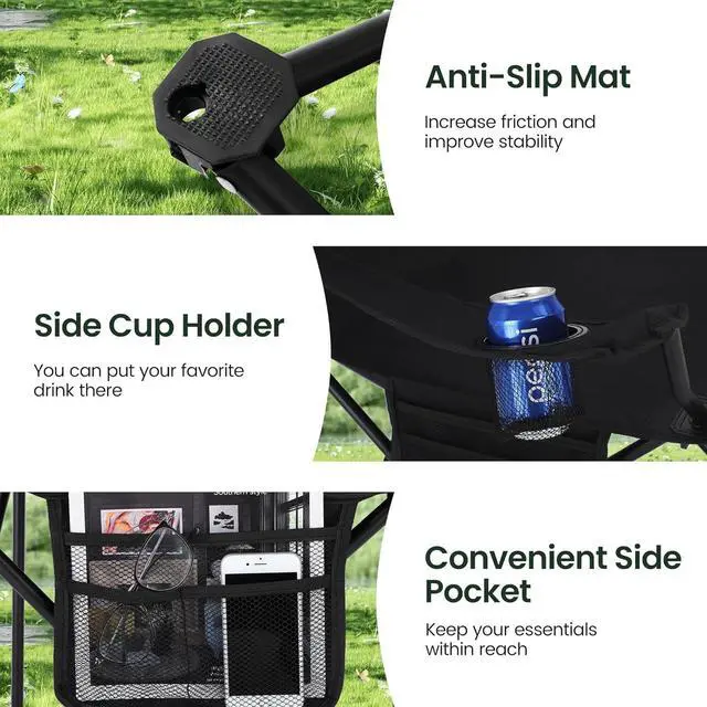 Alt view image 7 of 7 - 2 Pack Portable Camping Chair for Adults, Folding Outdoor Camp Chair Lightweight Lawn Chairs Folding Collapsible Chair for Camping, Tailgates, Beach, Black, Support 250 lbs