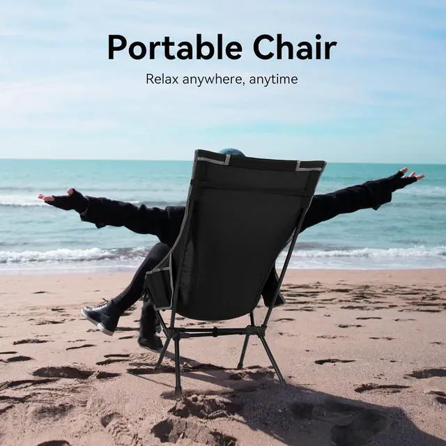 Alt view image 7 of 7 - Portable High Back Camping Chair, Support Heavy Duty 440 lbs, Compact Folding Chair with Detachable Pillow for Camp, Hiking, Backpacking (Black)