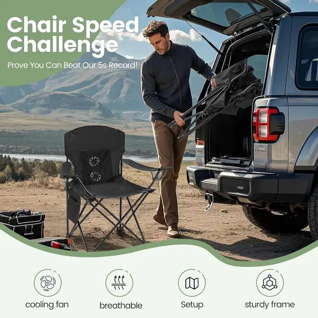 Alt view image 7 of 7 - 2 Pack Camping Chairs with Fan, Lightweight Camp Chair 300LBS Portable Foldable Chairs for Adults & Teens, Compact with Carry Bag for Camping, Beach, Picnics, Outdoor