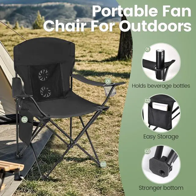 Alt view image 5 of 7 - 2 Pack Camping Chairs with Fan, Lightweight Camp Chair 300LBS Portable Foldable Chairs for Adults & Teens, Compact with Carry Bag for Camping, Beach, Picnics, Outdoor