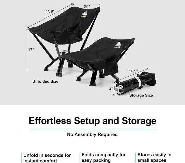 Alt view image 2 of 7 - Camping Chairs for Adults, Supports 600 Lbs Lightweight Folding Camping Chair, Collapses to Size of Water Bottle Portable Camping Chair for Outdoor, Beach, Lawn, Travel, Picnics