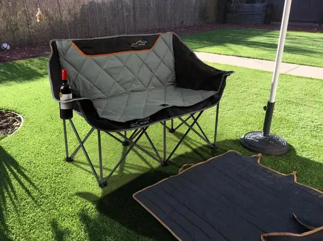 Alt view image 2 of 7 - Oversized Fully Padded Camping Chair Folding Loveseat Camping Couch Double Duo Chair Heavy Duty Quad Fold Arm Chair with Cup Hold - Supports 650 LBS Black